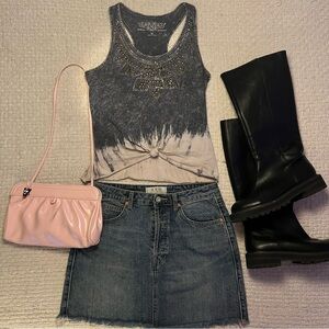 Black-to-Gray Mineral Wash Studded Tie-Front Tank